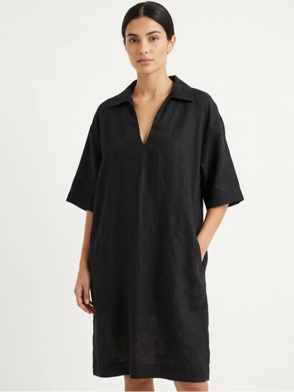 COS Linen collared Shirt Dress black Relaxed Fit NWT size 8 minimalist  classic